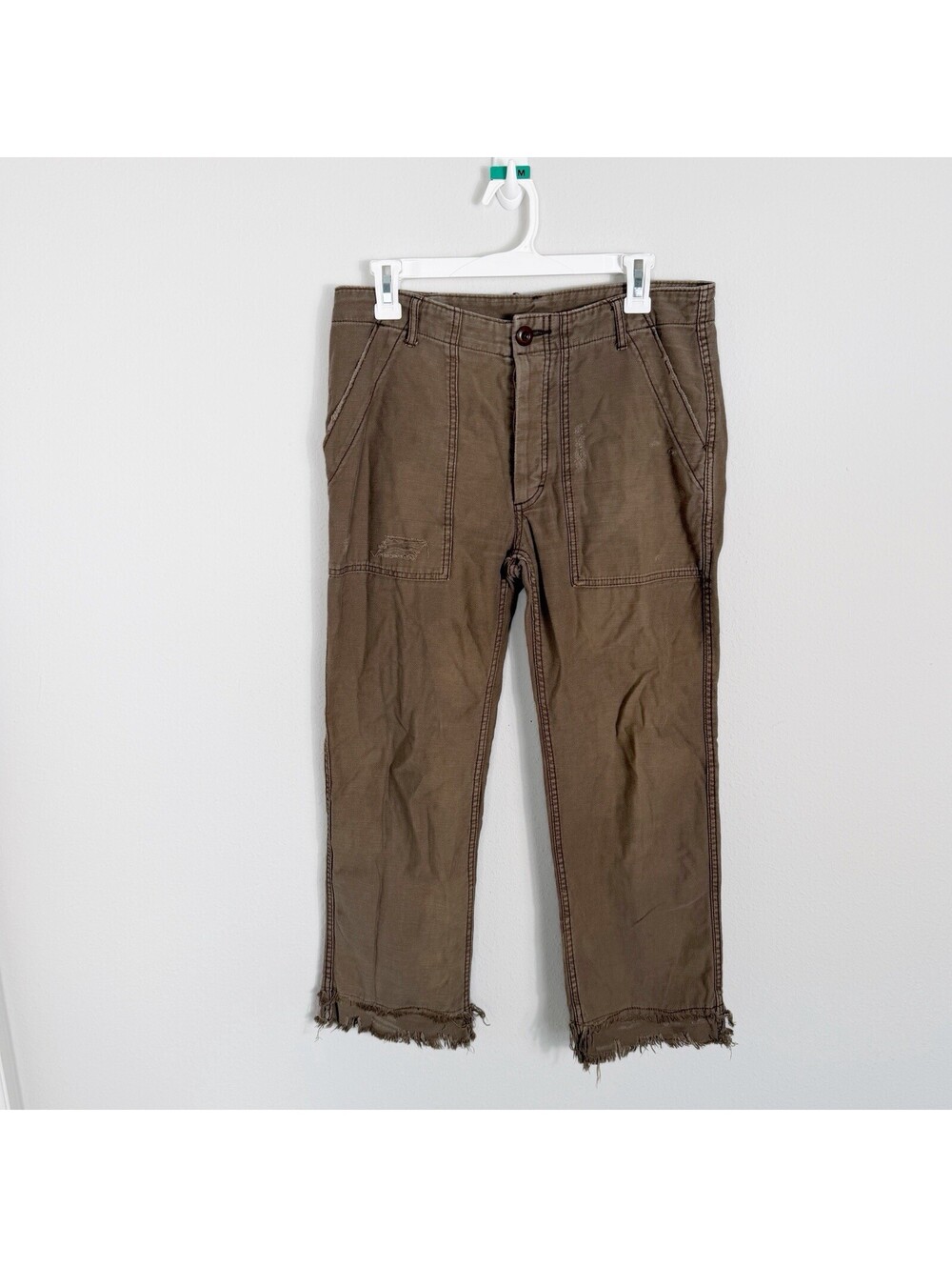 Free People Stormbringer Cargo Distressed Straight Leg Pants Khaki Size 28